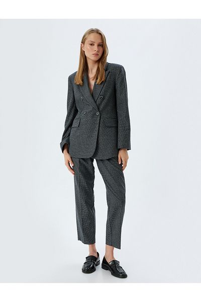 Koton Double Breasted Oversize Blazer Jacket with Pockets and Buttons