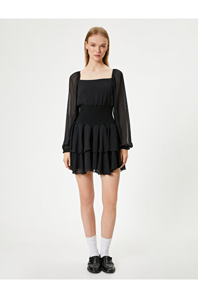 Koton Rochie mini din șifon cu mânecă lungă și balon cu guler pătrat