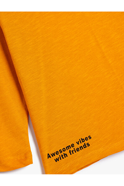 Koton Βαμβακερό μακρυμάνικο μπλουζάκι - Crew λαιμόκοψη και λεπτομέρεια με στάμπα