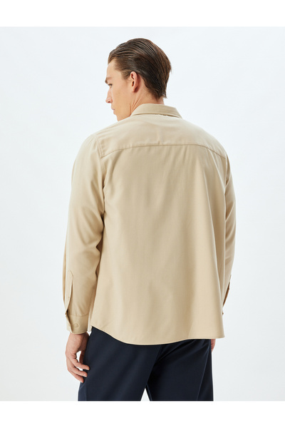 Koton Klassisches Hemd mit langen Ärmeln und Taschendetail aus Baumwollmischung