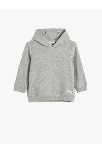 Koton Long Sleeve Crew Neck Textured Hooded Sweatshirt