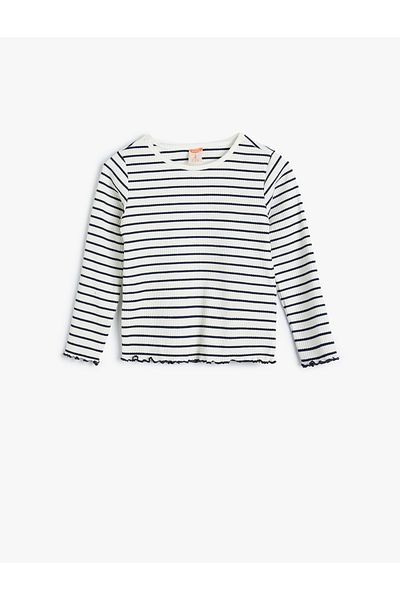 Koton Tricou cu dungi cu mânecă lungă, cu gât rotund, cu nervuri