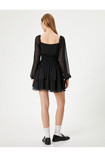 Koton Rochie mini din șifon cu mânecă lungă și balon cu guler pătrat