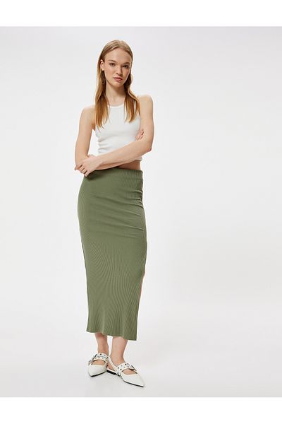 Koton High Waist Midi Skirt - A-line Slit Detail