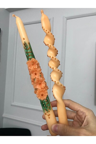 Elif Design 2’li şamdan mum seti / el yapımı burgu ve şamdan mum