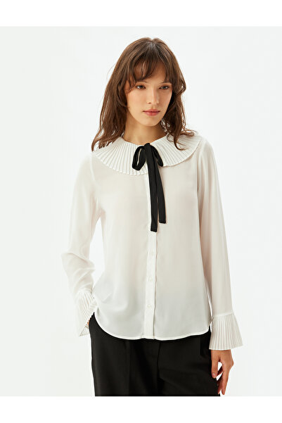 Koton Fırfırlı Bebe Yaka Gömlek Bağlama Detaylı Uzun Çan Kollu