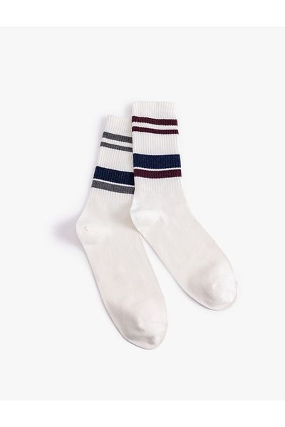 Koton Set of 2 Cotton Blended Socks - Line Detailed