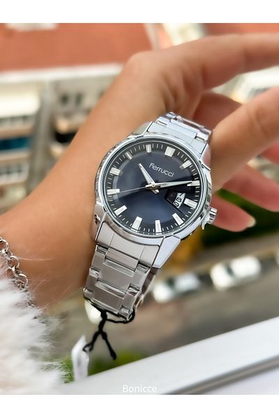 Ferrucci Brand Functions Active Silver Color Steel Cord Men's Wrist Watch + Rosary Bracelet