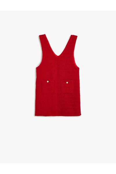 Koton Thick Strap Gilet Tweed Dress - Pocket Detailed