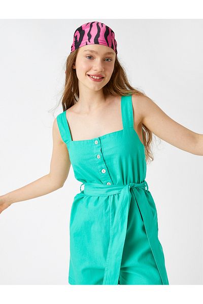 Koton Ärmelloser Shorts-Jumpsuit mit Gürteldetail und Leinenmischung