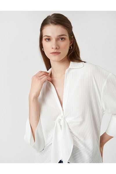 Koton Tie Detailed Blouse Shirt Collar 3/4 Sleeve