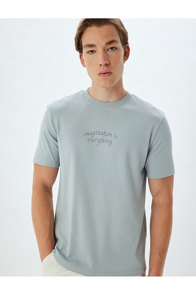 Koton Crew Neck Slogan Printed Cotton T-Shirt