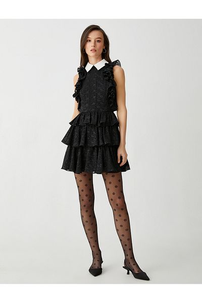 Koton Ruffle Sleeveless Mini Evening Dress
