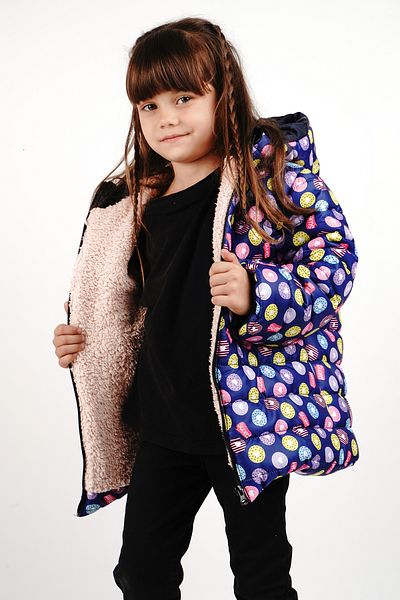 Merdia Sweet Patterned Fur Inside Children's Coat