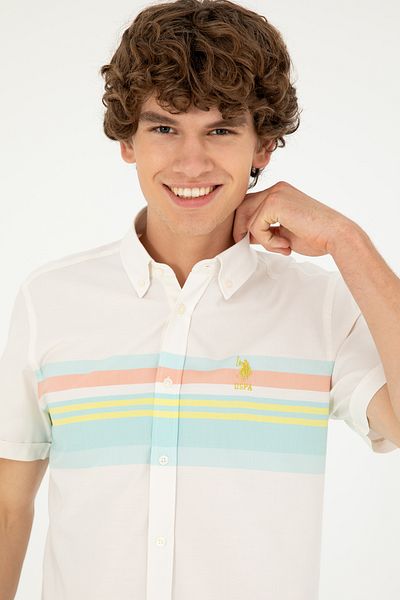 U.S. Polo Assn. Мъжка риза в цвят мента - къс ръкав, модел 50283688-VR090