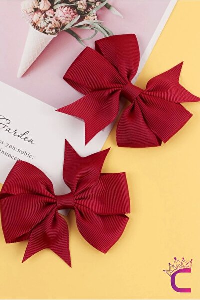 Cinderella Set od 2 bordo satenske mašne za kosu za devojčice - kopče sa trak...