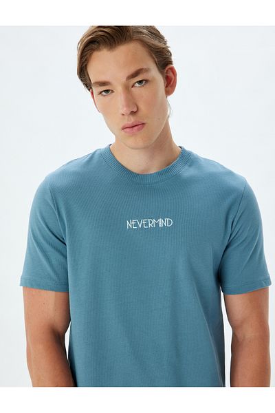 Koton Cotton Short Sleeve Crew Neck T-shirt -SloganEmbroidered