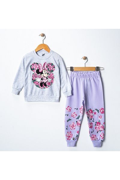 Teymbaby Long Sleeve Mickey Flower Printed Girls' Top and Bottom Set
