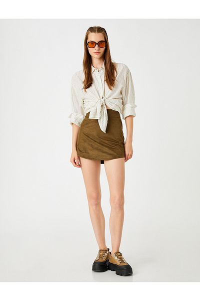 Koton Mini Skirt Suede Look Zipper Closure