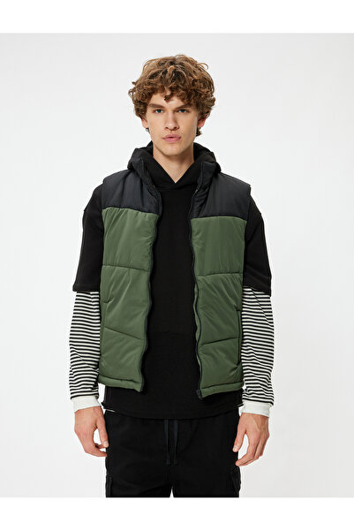 Koton Şişme Yelek Dik Yaka Slim Fit Fermuarlı Renk Bloklu Cep Detaylı