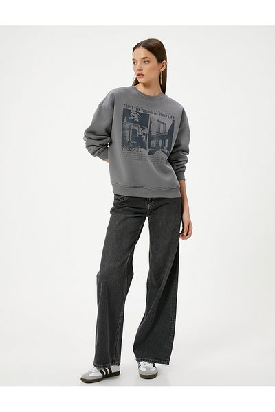Koton Raised Printed Sweatshirt Comfortable Fit Crew Neck Long Sleeve
