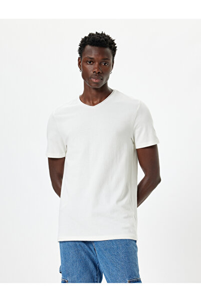 Koton Βαμβακερό κοντομάνικο μπλουζάκι με λαιμόκοψη