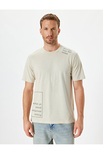 Koton Crew Neck Slogan Printed Cotton T-Shirt