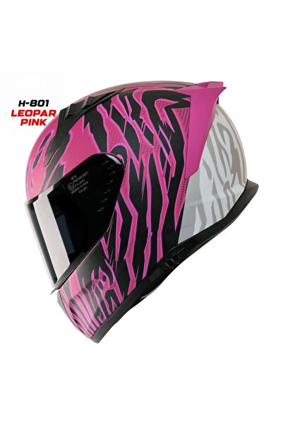 MTS M-201 LEOPAR PINK GÜNEŞ VİZÖRLÜ KASK (SİYAH CAMLI)