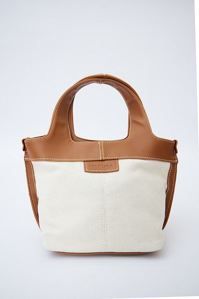Manuka Mini Canvas Bag with Leather Handle - Camel