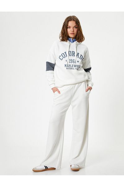 Koton Color Blocked Oversize College Printed Hooded Sweatshirt