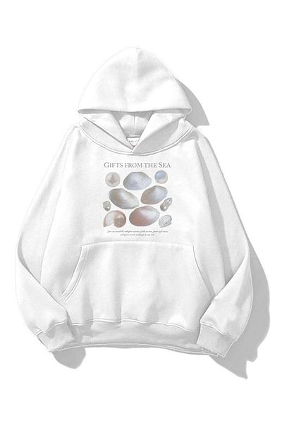 Gofeel Λευκό φούτερ με κουκούλα Unisex - Σχέδιο χωρίς ραφή