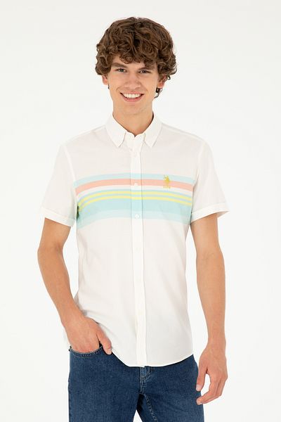 U.S. Polo Assn. Мъжка риза в цвят мента - къс ръкав, модел 50283688-VR090