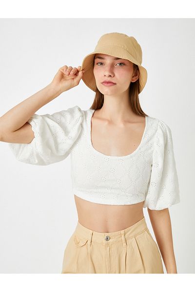 Koton U Collar Scallop Crop T-Shirt