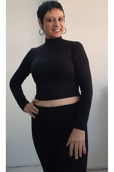 Mertcan Butik Black Turtleneck Combed Cotton Viscose Crop T-Shirt