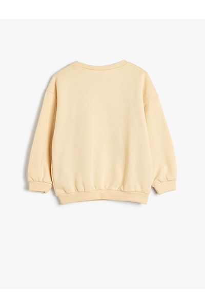 Koton Crew Neck Raised Cotton Sweatshirt - Floral Applique Detailed, Long Sleeve