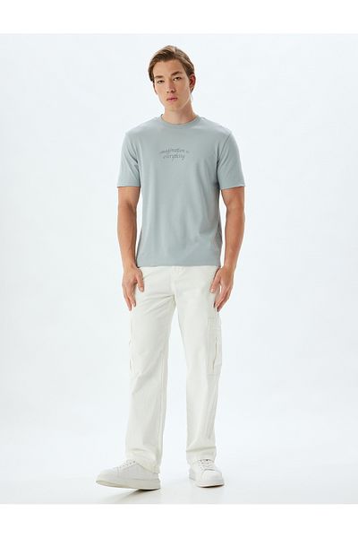 Koton Crew Neck Slogan Printed Cotton T-Shirt