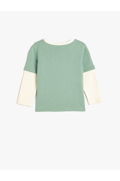 Koton Crew Neck Cotton Sweatshirt - Long Sleeve and Slogan Printed