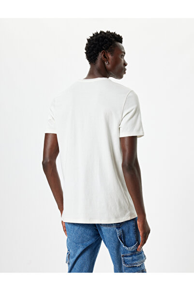 Koton Βαμβακερό κοντομάνικο μπλουζάκι με λαιμόκοψη