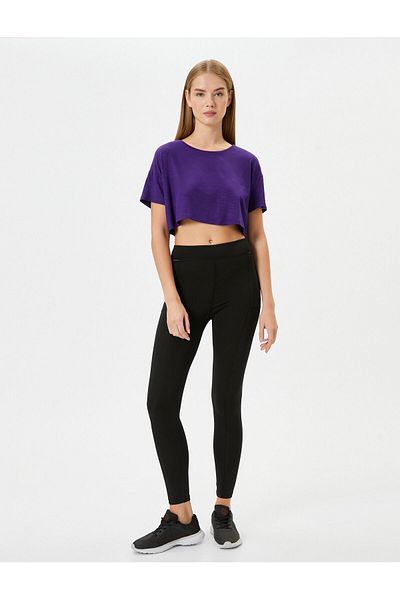Koton Tricou crop sport cu mânecă scurtă și decolteu cu vâscoză