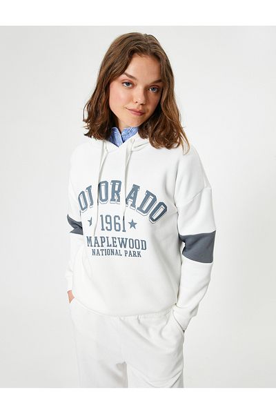 Koton Color Blocked Oversize College Printed Hooded Sweatshirt