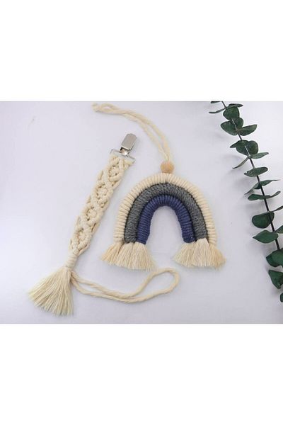 Mina Souvenir Cotton Macrame Baby Pacifier and Wall - Door Ornament Rainbow, Bohemian Style Gift