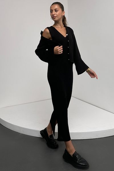 LB Laluna Butik Women's Pearl Buttoned Cardigan and Dress Double Knitwear Set