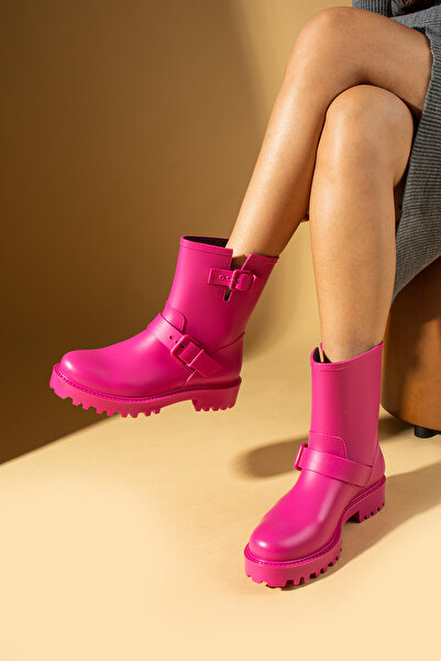 Pembe Potin Kadın Fuşya Rahat Kalıp Su Geçirmez Yağmur Bot