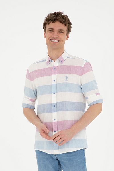 U.S. Polo Assn. Ανδρικό μακρυμάνικο πουκάμισο σκούρο μπλε -50283667-VR032