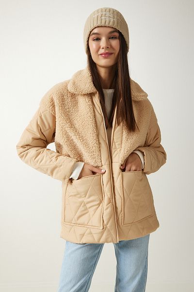 Lovelyİstanbul Latte Ldd0040 - Plush Quilted Coat