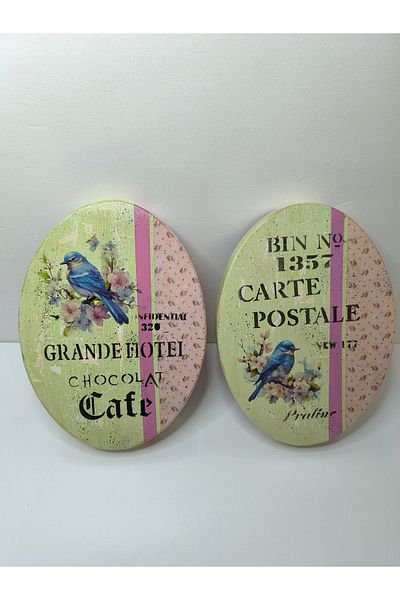 IremTasarimAtolyesi 2-Piece Wooden Panel Wall Decoration Products - Hand Painted