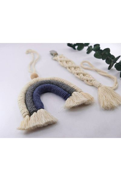 Mina Souvenir Cotton Macrame Baby Pacifier and Wall - Door Ornament Rainbow, Bohemian Style Gift