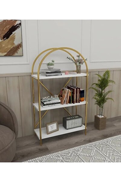 HNC HOME 3 Raflı Çok Amaçlı Dekoratif Metal Kitaplık Dolap, Çok Amaçlı Raf, M...