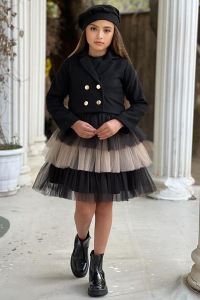 ELAFOR Strat de bază din tul Top Camisole Rochie de seară pentru fete Jachetă și beretă