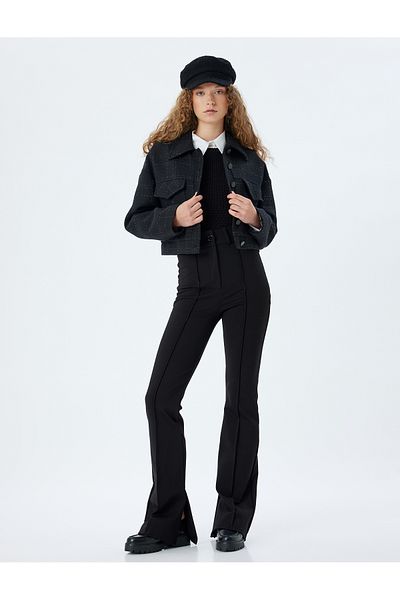 Koton Ribbed Slim Fit Spanish Leg Trousers Made of Interlock Steel Fabric